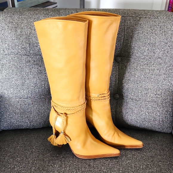 Versace Shoes - Versace Calfskin High Boots with Braided Ankle Ties 35